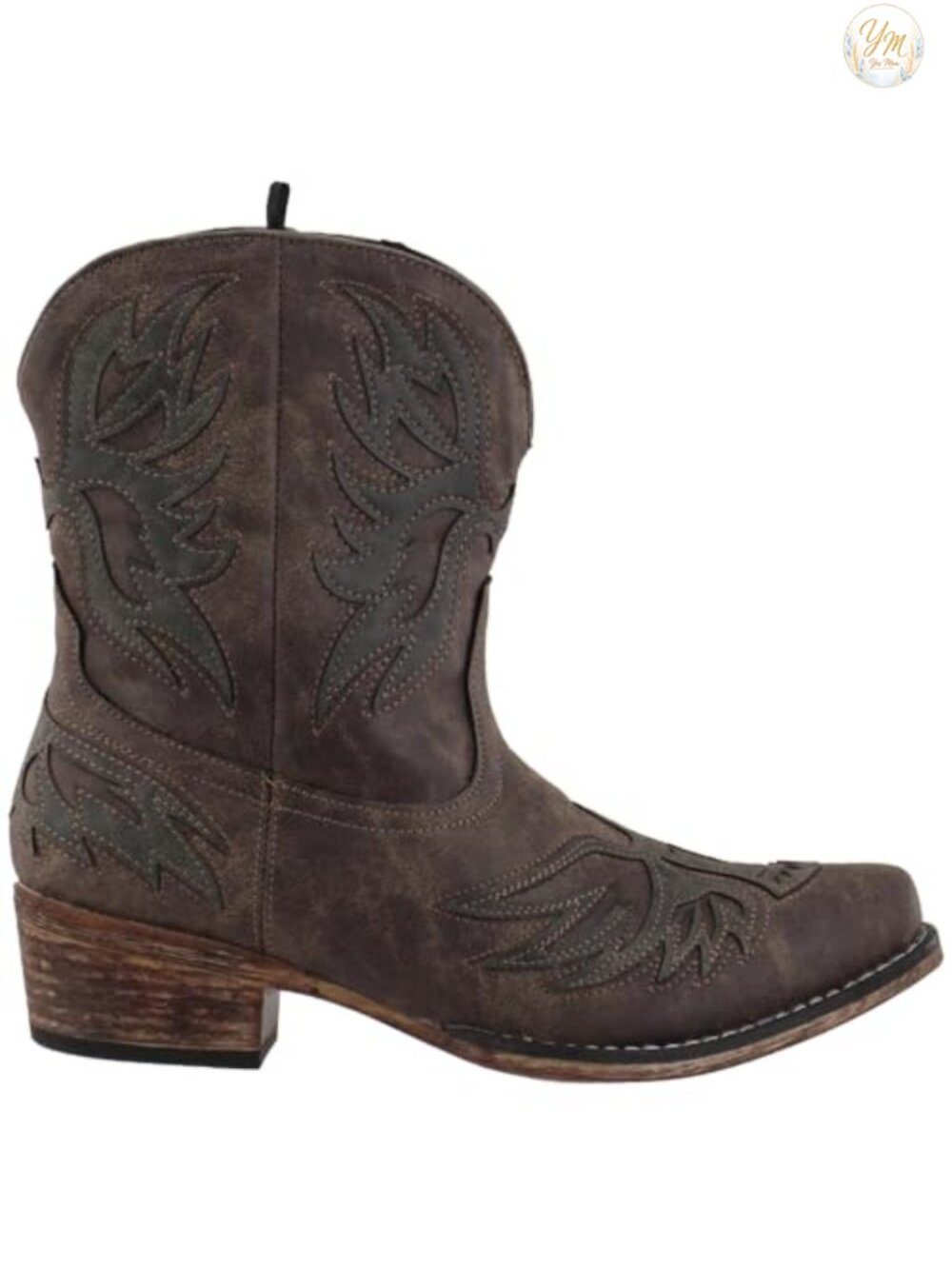 Faux Leather Western Embroidered Pull-On Snip Toe Cowboy Ankle Boots